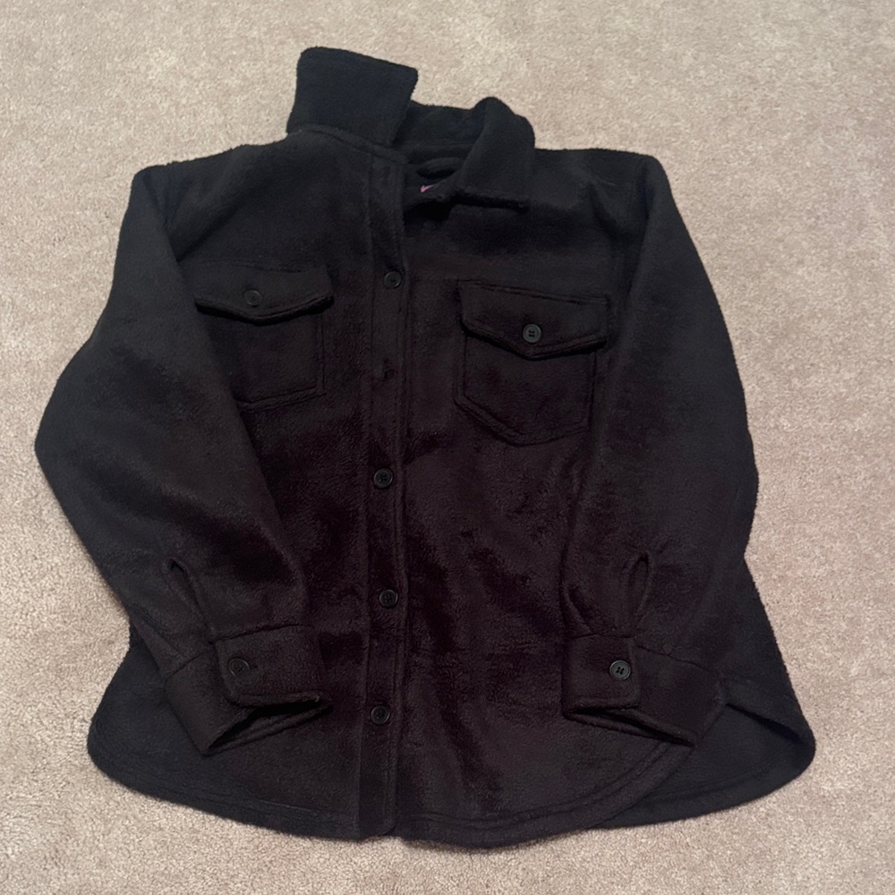 mi ami Black Fuzzy Jacket with Pink Brand Label
